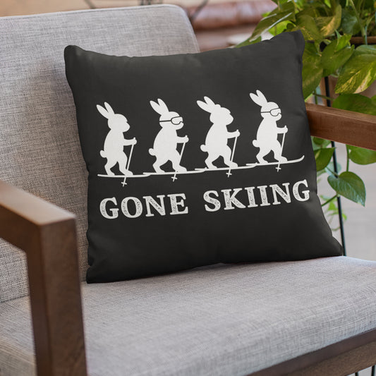 Gone Skiing 16" x 16" Throw Pillow (Black)