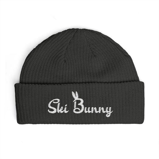 Ski Bunny Embroidered Cuff Beanie (White Letters)