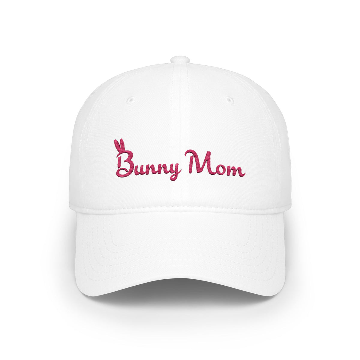 Embroidered Bunny Mom Baseball Cap, White/Pink