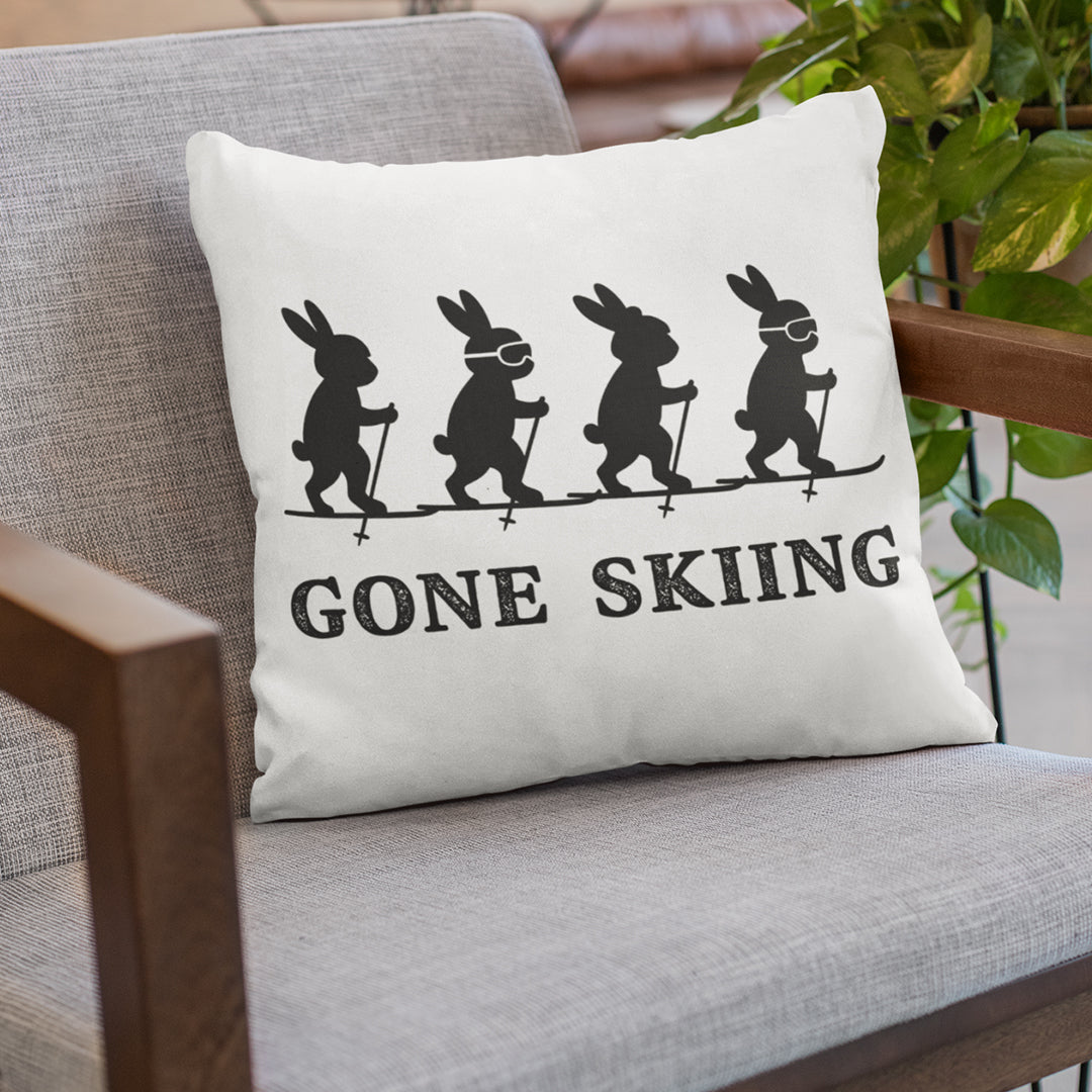 Gone Skiing 16" x 16" Throw Pillow (White)