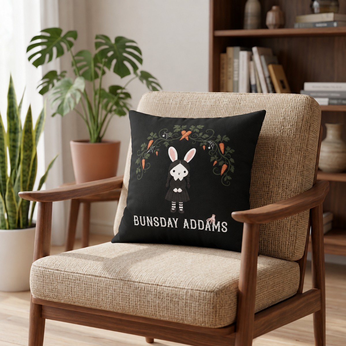 Bunsday Addams 16" x 16" Throw Pillow (Black)