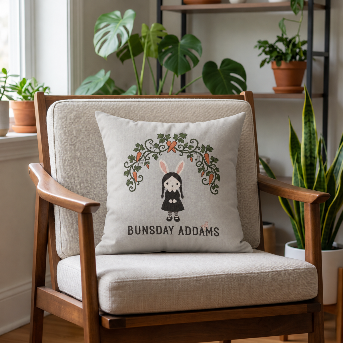 Bunsday Addams 16" x 16" Throw Pillow (Gray)