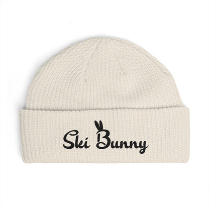 Ski Bunny Embroidered Cuff Beanie (Black Letters)